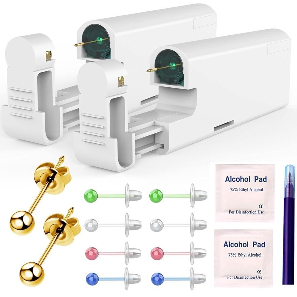 Ear Piercing Kit Painless Disposable Gun 3mm Gold Complete Home Safe